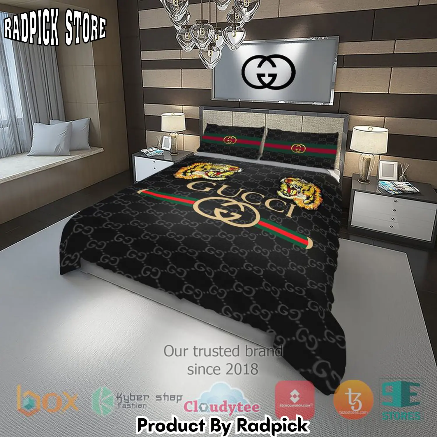 Radpick two tiger gucci black bedding set rp327617